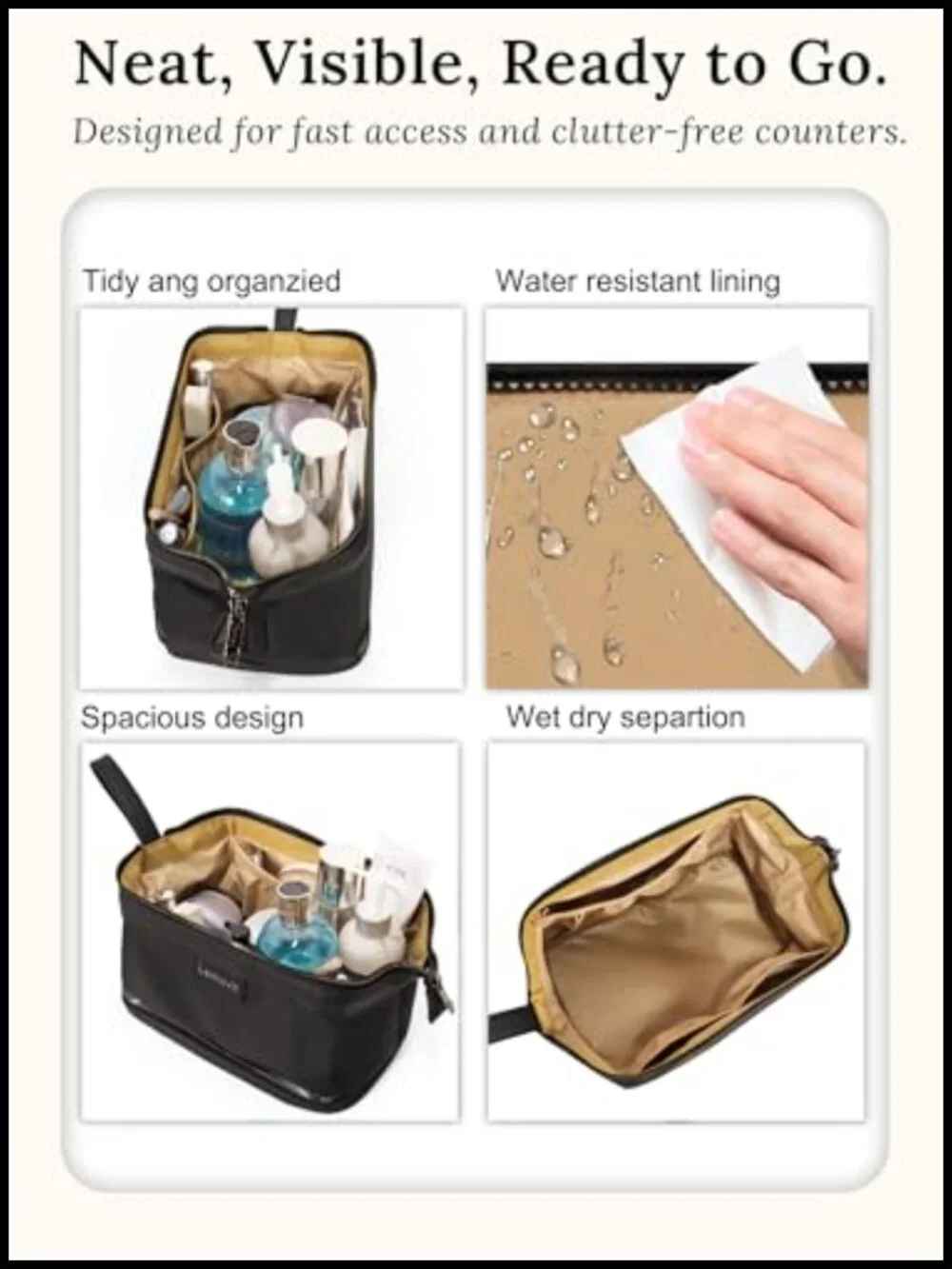 Water-Resistant Faux Leather Double-Layer Travel Toiletry Bag Cosmetic Organizer